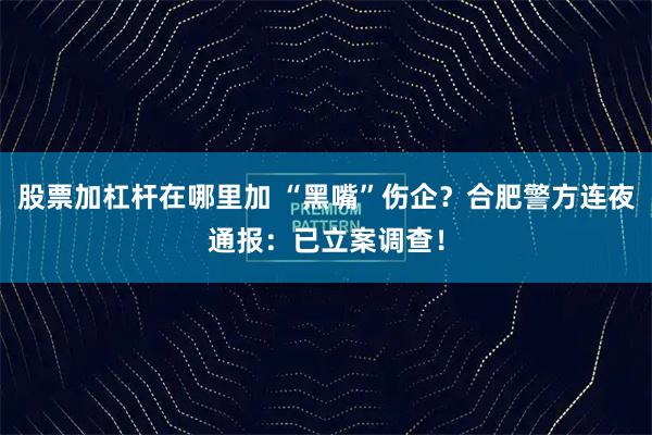 股票加杠杆在哪里加 “黑嘴”伤企？合肥警方连夜通报：已立案调查！